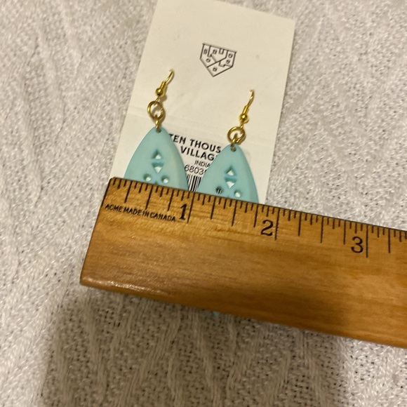 Fairtrade Turquoise Earrings Beachy Boho Gold Tone Hooks - Picture 7 of 7